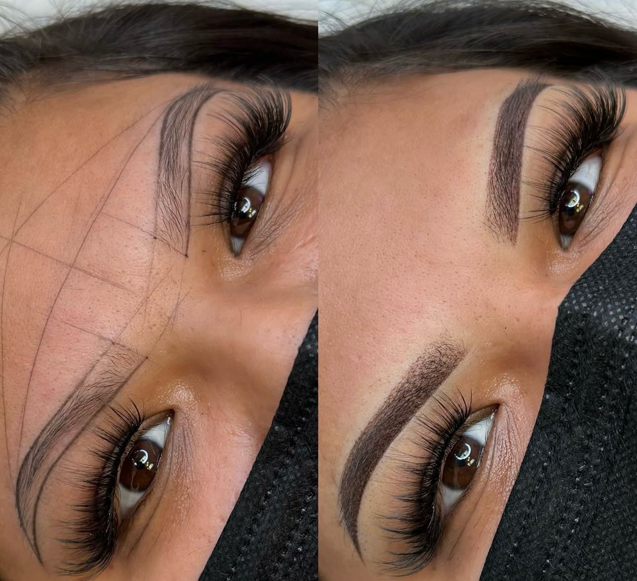 Microblading brow mapping before and after